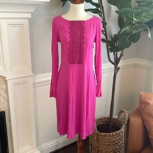 Boden Long Sleeve Scallop Magenta Pink Midi Dress